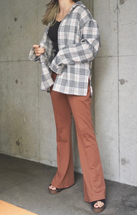 Color Mix Tartan Check Unisex Big Shirts (off white) シャツ　白　き