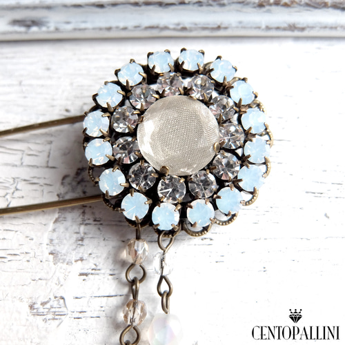 チェコビーズチェーン付きスワロラインストーン ピンブローチ