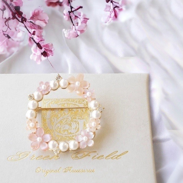 桜とパールのブローチ 〇卒業式・入学式にも〇