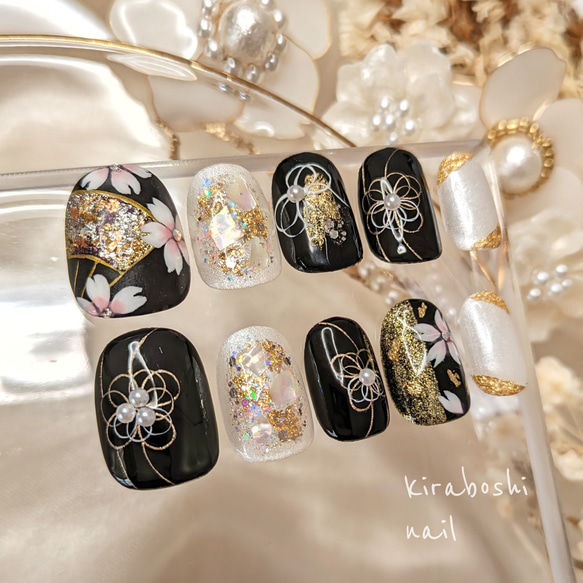 夜桜水引♡ネイル【注文時サイズ必須です♡】 【vol86B・E・H】 ネイル  