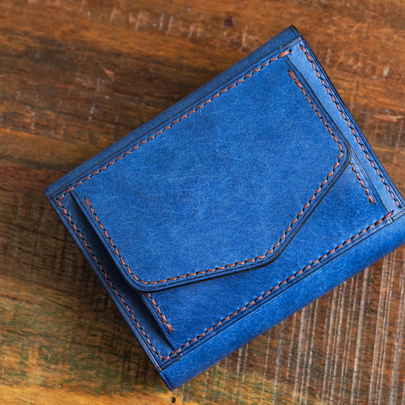 三つ折り財布  [ イタリアンレザーコバルト ] ミニ財布 コンパクトウォレット 9枚目の画像