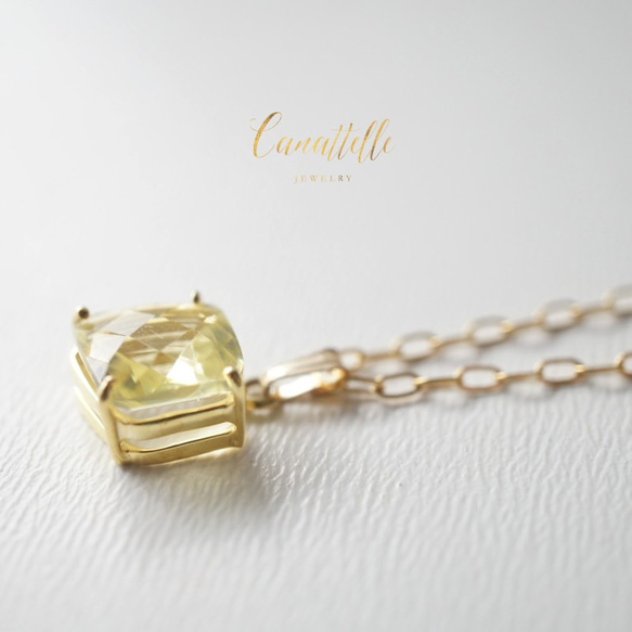 宝石質 ブラジル産レモンクォーツ スクエアチェーン・ネックレス ~citron~ 1枚目の画像