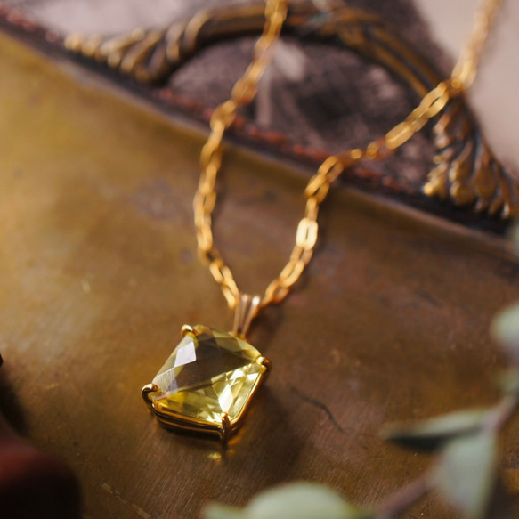 宝石質 ブラジル産レモンクォーツ スクエアチェーン・ネックレス ~citron~ 2枚目の画像