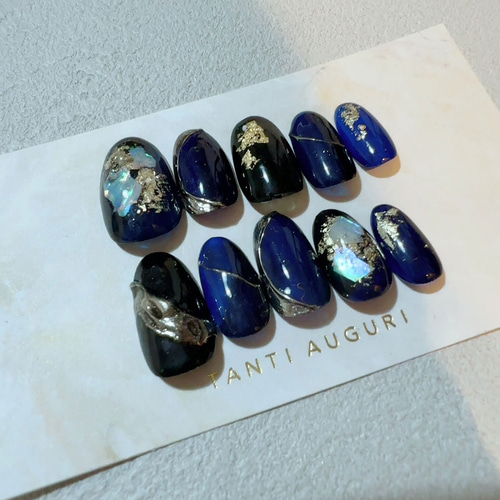 紺色 ネイルチップ エヌマケ ネイビー ニュアンス 濃い色 ダークカラー  