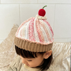 カップケーキ帽子 【選べるサイズ】日本製 コットン  帽子 赤ちゃん帽子 あみぐるみ 出産祝い 春色新作2024 1枚目の画像