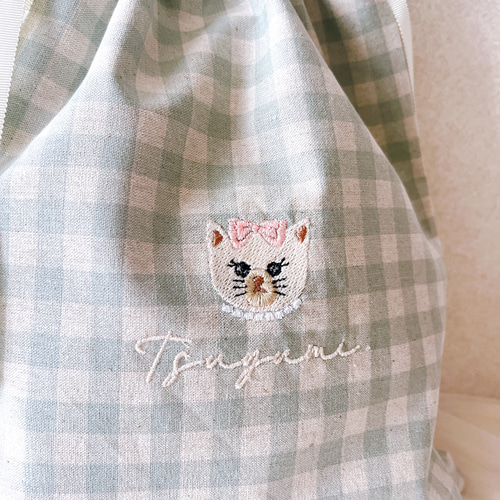 名入れ可】名入れ可＊刺繍の巾着袋 Mサイズ｜A4対応・お着替え袋・入園