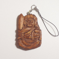 木彫刻 小さな仏像 『 不動明王 B 』 オリジナル　ハンドメイド ストラップ　キーホルダー　不動　仏像彫刻　アート 1枚目の画像