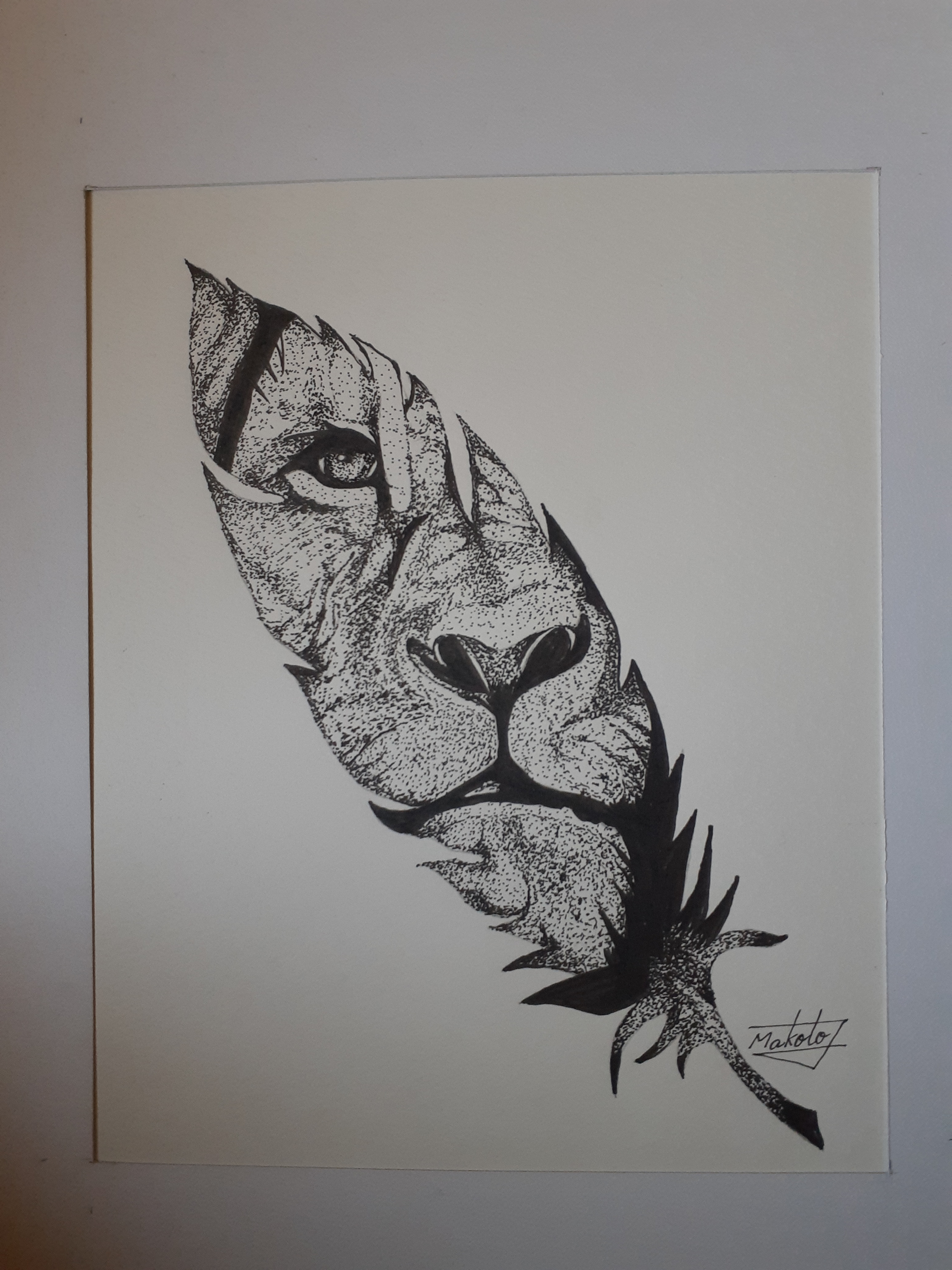 点描画アート ライオンと羽根 絵画 makochin 通販 17175241