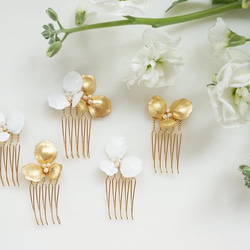 gold & white flower petal  comb set 4枚目の画像