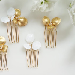 gold & white flower petal  comb set 2枚目の画像