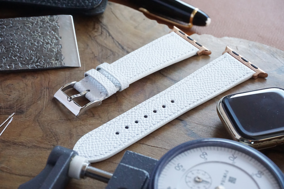 『高級革使用』AppleWatchバンド　エプソンレザー　ホワイト　白　時計ベルト　レザー　腕時計 4枚目の画像