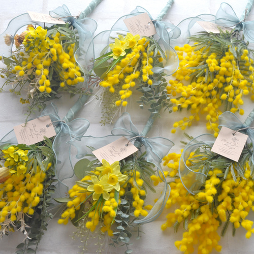 ミモザと水仙のスワッグ・アーティフィシャルフラワー アートフラワー