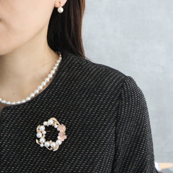 [発送2日内]桜とビジューリーフ　ブローチ[ホワイト/ピンク] 3枚目の画像