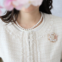 [発送2日内]桜とビジューリーフ　ブローチ[ホワイト/ピンク] 5枚目の画像