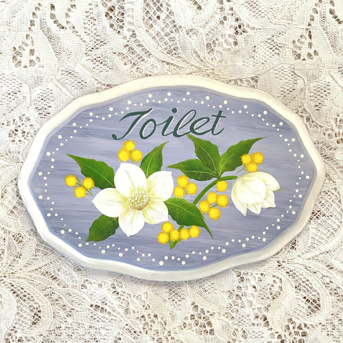 トイレプレート クリスマスローズとミモザ ❤️トールペイント バス  