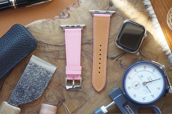 『高級革使用』AppleWatchバンド　エプソンレザー　ピンク　時計ベルト　レザー　腕時計 5枚目の画像