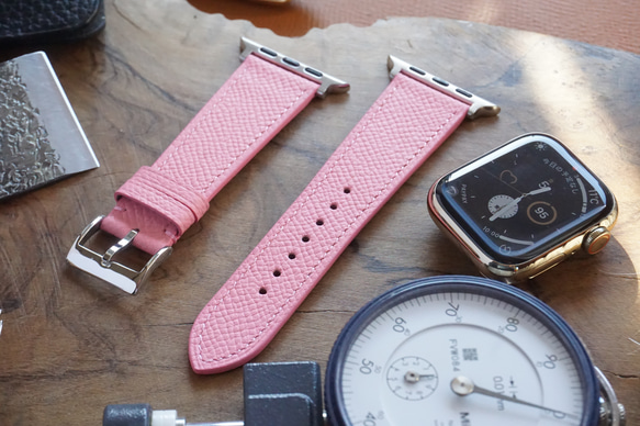 『高級革使用』AppleWatchバンド　エプソンレザー　ピンク　時計ベルト　レザー　腕時計 3枚目の画像