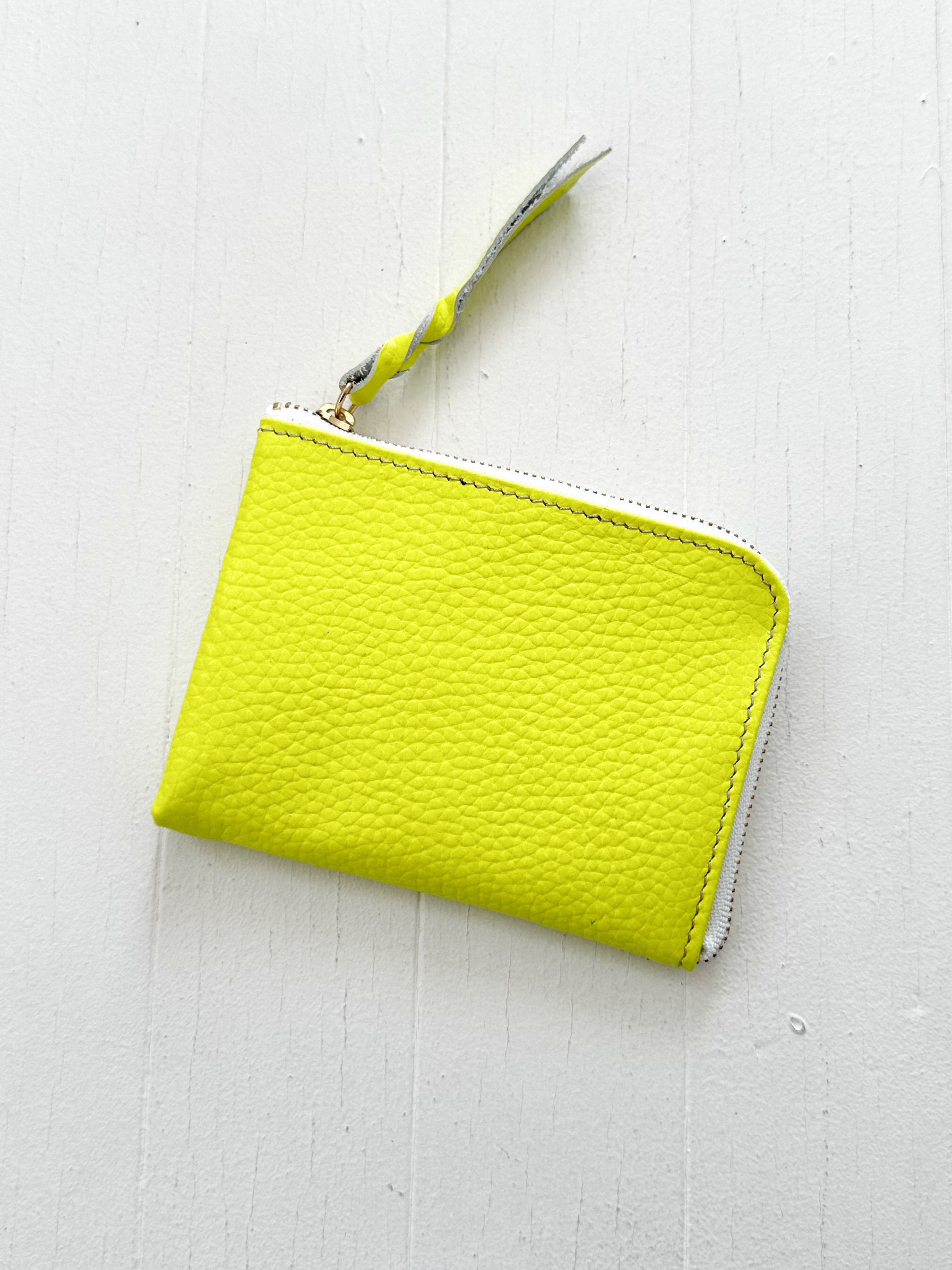 大きい L字財布 カードケース付き 本革 蛍光 イエロー