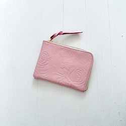 大きい L字財布 本革 カードケース ローズ ベビーピンク 1枚目の画像