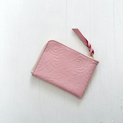 大きい L字財布 本革 カードケース ローズ ベビーピンク 2枚目の画像
