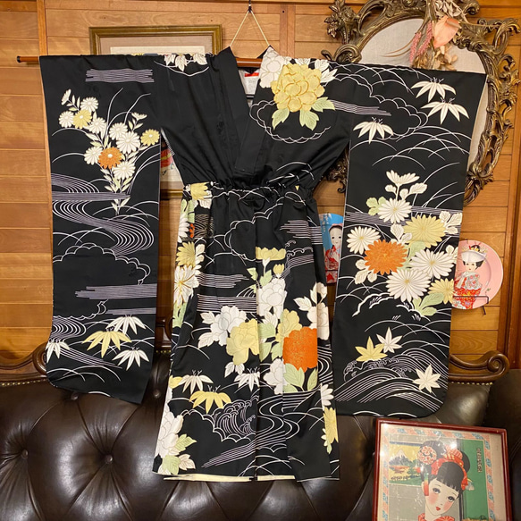 振袖 着物 袴 ハンドメイド リメイク ワンピース ドレス 帯サッシュベルト 和洋折衷 7枚目の画像
