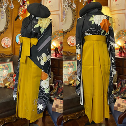 振袖 着物 袴 ハンドメイド リメイク ワンピース ドレス 帯サッシュベルト 和洋折衷 4枚目の画像