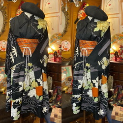 振袖 着物 袴 ハンドメイド リメイク ワンピース ドレス 帯サッシュベルト 和洋折衷 2枚目の画像