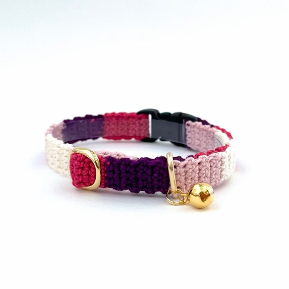 ストライプ　猫さんにやさしい首輪【かぎ針編み　猫の首輪　猫　首輪　セーフティバックル　アジャスター　軽い　やわらかい】 5枚目の画像