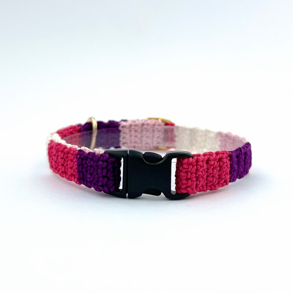 ストライプ　猫さんにやさしい首輪【かぎ針編み　猫の首輪　猫　首輪　セーフティバックル　アジャスター　軽い　やわらかい】 8枚目の画像