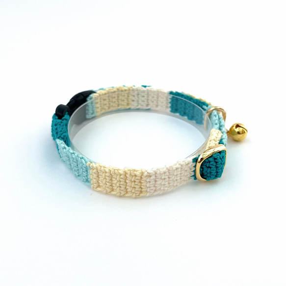 ストライプ　猫さんにやさしい首輪【かぎ針編み　猫の首輪　猫　首輪　セーフティバックル　アジャスター　軽い　やわらかい】 12枚目の画像