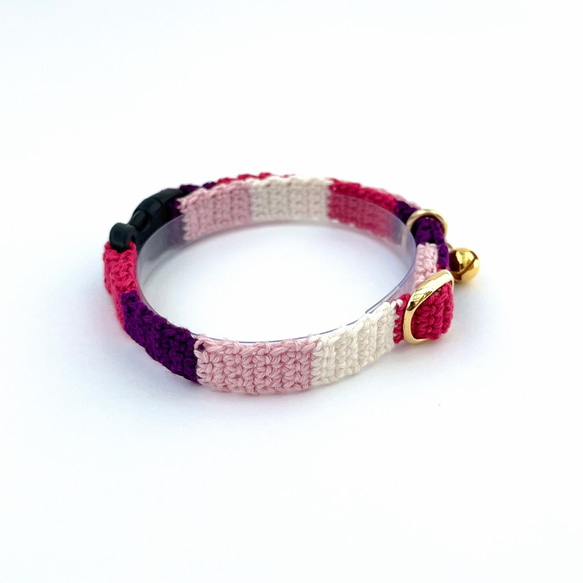 ストライプ　猫さんにやさしい首輪【かぎ針編み　猫の首輪　猫　首輪　セーフティバックル　アジャスター　軽い　やわらかい】 7枚目の画像