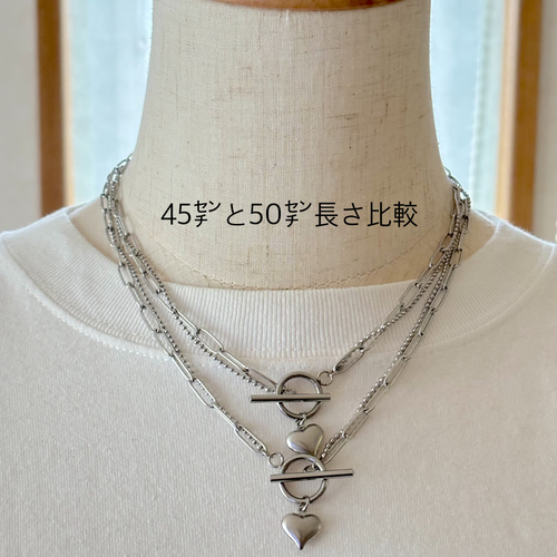 シルバーハートとマンテルのチェーンネックレス サージカルステンレス