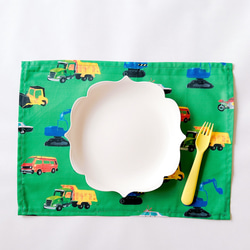 〘ランチグッズセット〙大きなくるま  お弁当袋 給食袋 コップ袋 ランチョンマット  ［ ホワイト ／ グリーン ］ 13枚目の画像