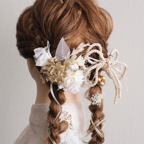水引gold ツインテール ヘッドドレス 髪飾り 成人式 ウェディング 