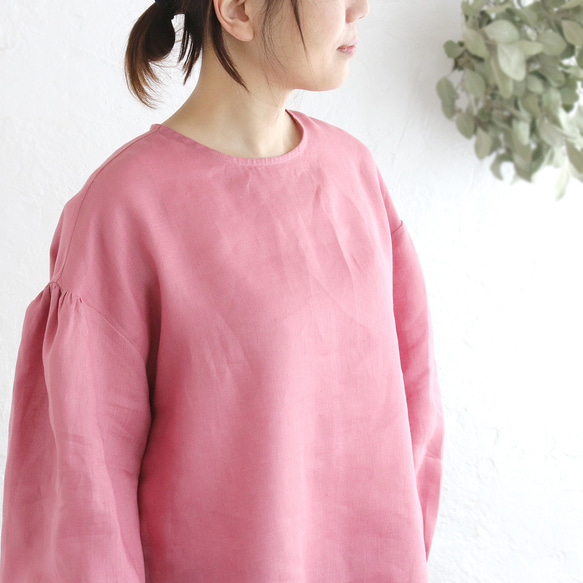 春季亞麻縮褶套頭衫（玫瑰粉紅）TP45。 第7張的照片