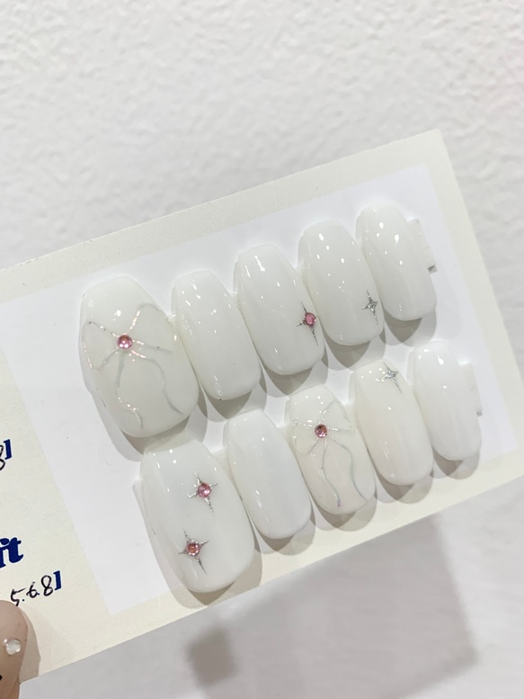 ネイルチップ 【訳あり格安商品】 Y2K 韓国 リボン ぷっくりリボン 白