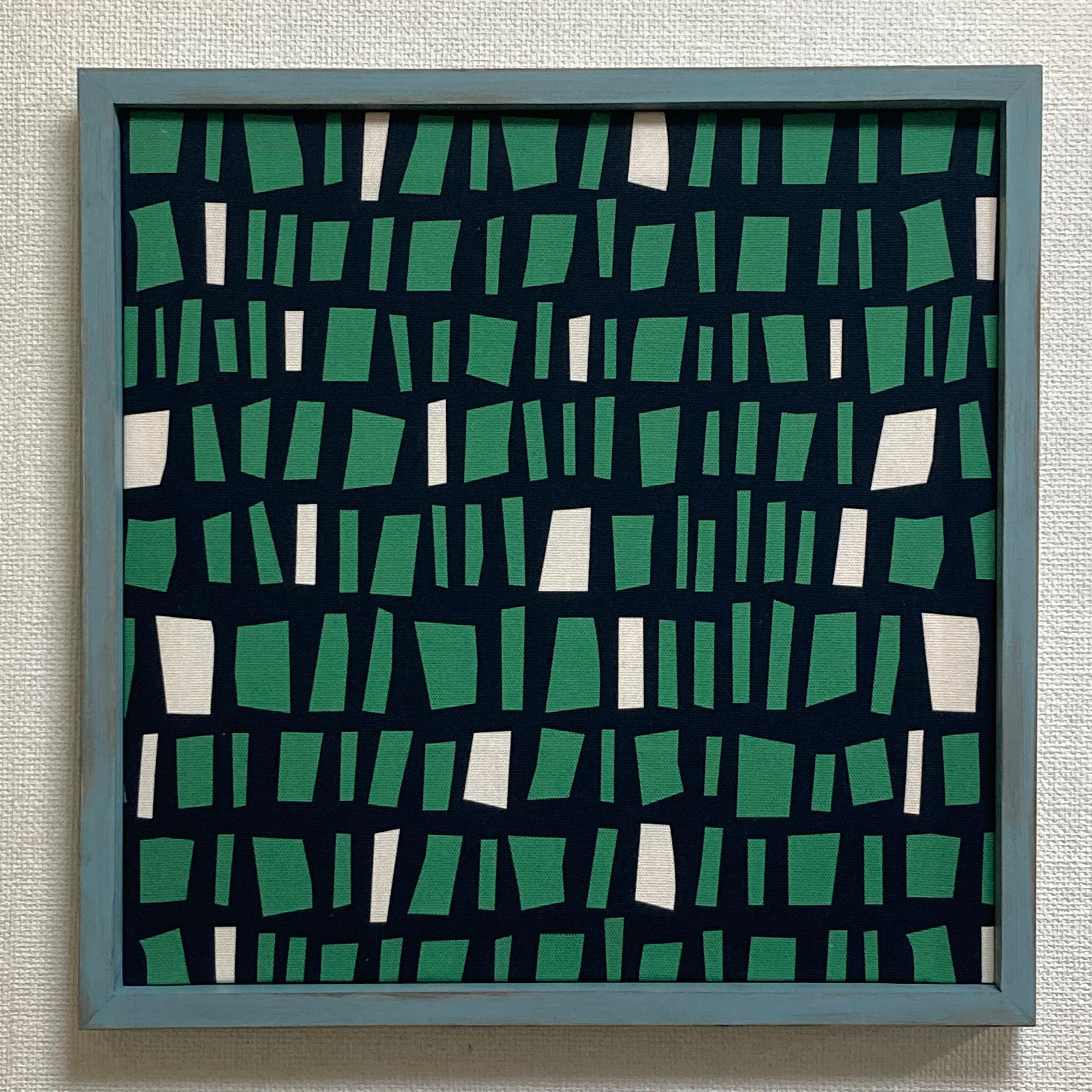 ファブリックパネル　ブロックパターンBKxGR 40x40cm ヴィンテージ加工ウッドフレーム付