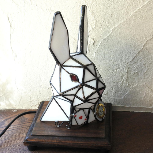 送料無料 白ウサギの時計 アリス ステンドグラス 照明 ライト うさぎ 