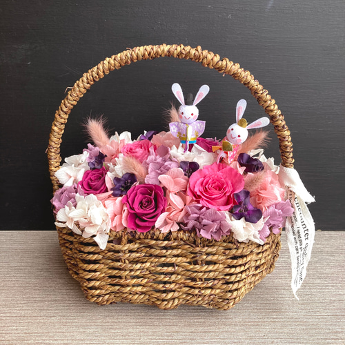 【送料0円】 ピック追加可能【フラワーギフト・誕生日】手つきかごの 花・観葉植物