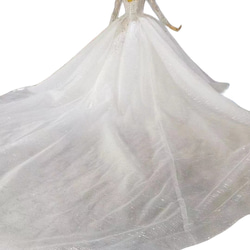 韓国風ビジューウエディングドレス　キラキラ　オフホワイト グリッターチュール 長袖　ロングトレーン　 3枚目の画像