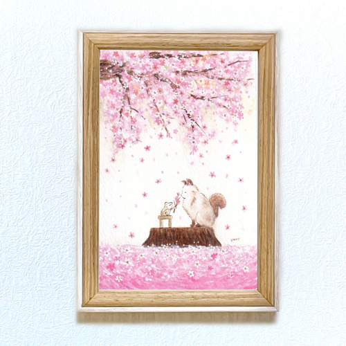 桜の下で【猫とカエル】 絵画 kuro 通販 17176193｜Creema(クリーマ