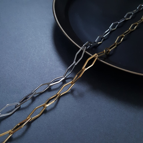 [50cm] オール ステンレス製 ひし形 デザイン チェーン サージカルステンレス 金属アレルギーフ 2枚目の画像