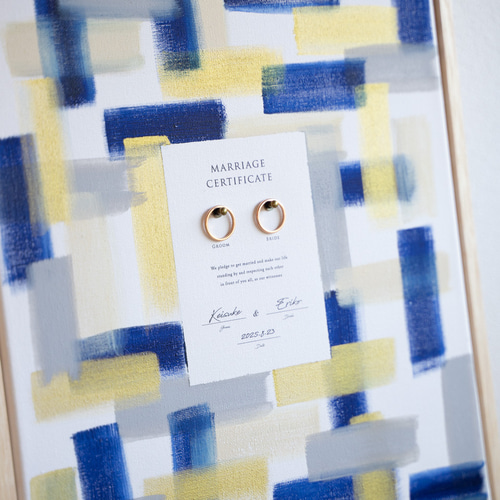 ゲスト参加型 結婚証明書】木製フレーム付きウエディングキャンバス（D