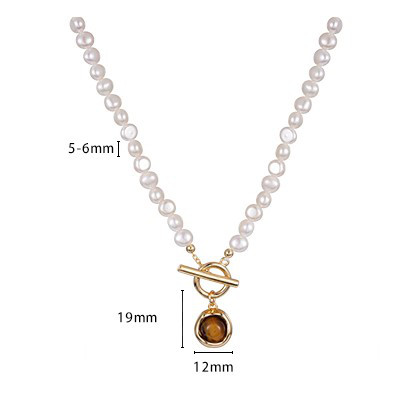 淡水パールのネックレス　虎目石　タイガーズアイ　淡水真珠　淡水パール　6月の誕生石 夏の誕生石2024