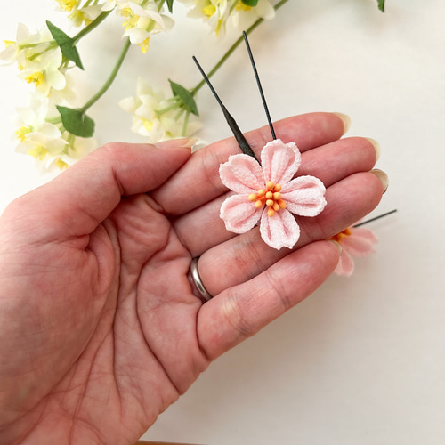 桜のUピン3本セット つまみ細工 ピンク 成人式 卒業式 着物 かんざし