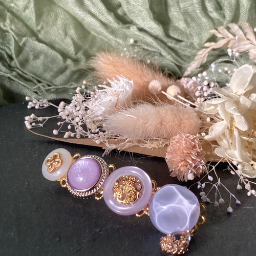 ボタン バレッタ ヘアアクセサリー ハンドメイド レジン ゴールド 