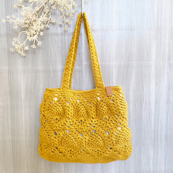 パイナップル編みのマルシェバッグ　春コーデ　肩掛け　マスタードイエロー　てあみ　ニットバッグ　ナチュラル 人気・おすすめ｜使いやすい・旅行におすすめ 品質保証 全国発送 正規品・日本国内発送・安心保証付き