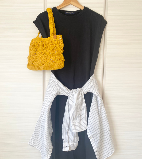 パイナップル編みのマルシェバッグ　春コーデ　肩掛け　マスタードイエロー　てあみ　ニットバッグ　ナチュラル 人気・おすすめ｜使いやすい・旅行におすすめ 品質保証 全国発送 正規品・日本国内発送・安心保証付き