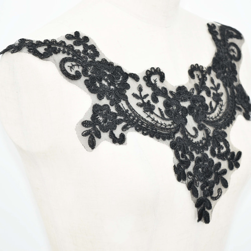 AZ039ブラック お花モチーフレース レース襟 胸元レース 刺繍レース 新