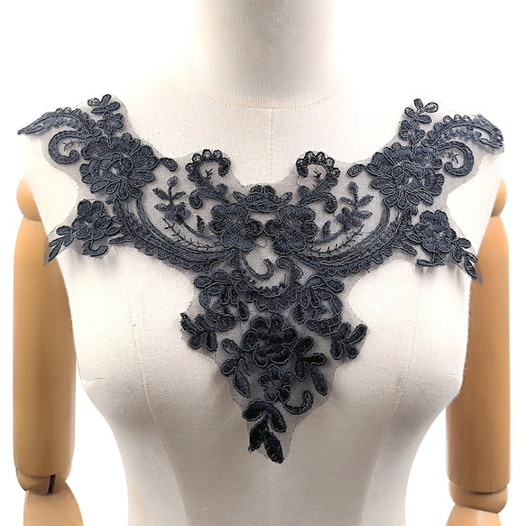 AZ039ブラック お花モチーフレース レース襟 胸元レース 刺繍レース 新